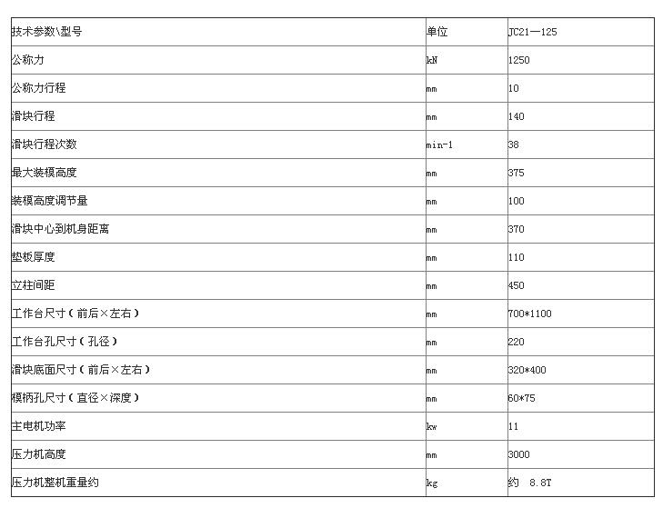 125吨固定台冲床