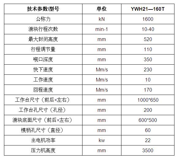 160吨液压冲床技术参数